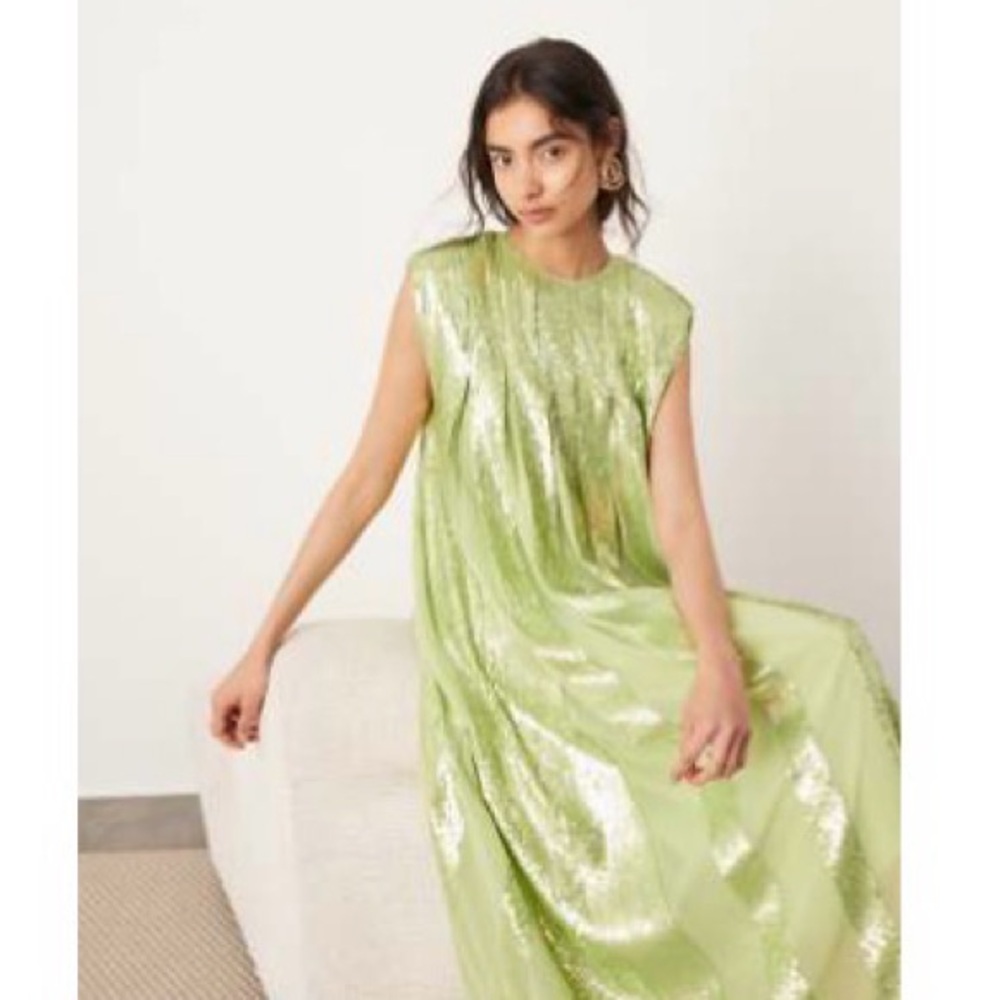 ASOS Sleeveless Shimmer Midi Dress in Lime Green